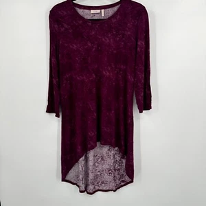 LOGO Layers Tunic Top Women's Small Red Stretch Crushed Velvet Hi Low Round Neck - Picture 1 of 11