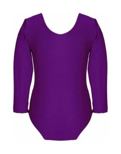 Girls Purple Leotard Long Sleeve Kids Bodysuit School Swimming Dance Sports - Picture 1 of 1