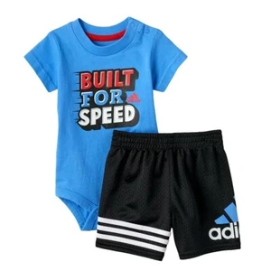 Adidas Baby Boys 2 Pc Bodysuit & Shorts Set NWT Size 9 Months Blue & Black - Picture 1 of 3