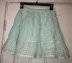 Lands' End Kids Girls Sea foam Green Gingham Skirt Sz 10 NWT Built In Shorts - Picture 1 of 2