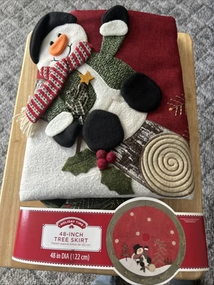 Holiday Christmas  Fleece & Burlap Tree Skirt Snowman With Accents  48" - Image 1 of 3