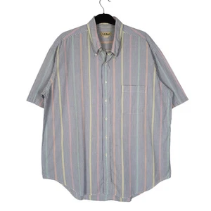 L.L.BEAN Blue Striped Shirt Vintage 90s Short Sleeve Cotton Mens XL - Picture 1 of 4
