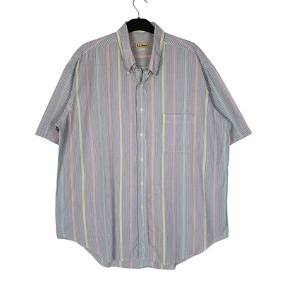 L.L.BEAN Blue Striped Shirt Vintage 90s Short Sleeve Cotton Mens XL - Image 1 of 4
