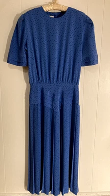 Vestido Blusa Secretaria Vintage BGB Ltd Azul Punteado Plisado Cintura Tulipán Talla 4 Foto 1 de 4