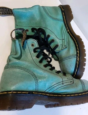 Dr.Martens Girls Pascal 8Eye Sparkling Mint Green Leather Boots See pic For Size - Image 1 of 4