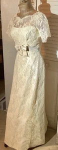1960s Victor Costa For P* Read Handmade Wedding Lace Dress Train Gown Vintage Ivory - Bild 1 von 24