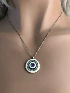 Brighton Halo Petite Necklace w/ White Teal Purple Crystals Pendant - Picture 1 of 3