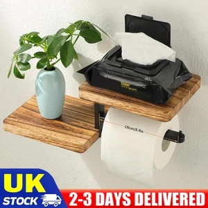 Bathroom Toilet Paper Roll Holder Wall-Mounted With Mobile Phone Storage Shelf - Picture 1 of 17