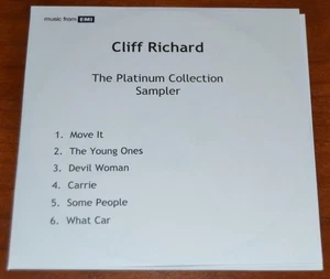 Cliff Richard - The Platinum Collection Sampler - 6 Track Promo CD-R - Imagen 1 de 4