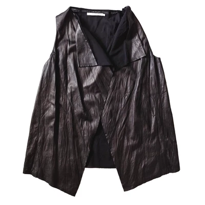 Mujeres Elaine Kim Frontal Cuero Arrugado/Seda Gótico Sin Mangas Chaleco Negro 4 EE. UU. M Foto 1 de 4