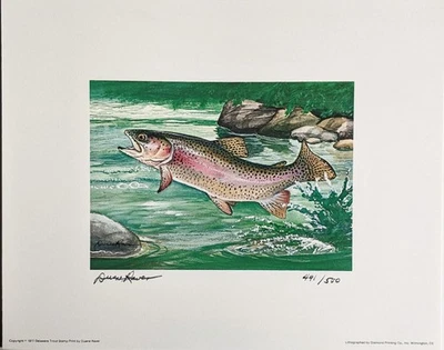Duane Raver: impresión de sello de trucha de Delaware 1977 con sello como nuevo, #491/500 ¡R@Re! Foto 1 de 4