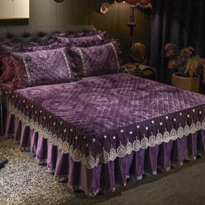 Европейское кружевное бархатное покрывало с оборками юбка для кровати королева король стеганое покрывало 3 шт. - Изображение 1 из 4