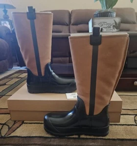 BEAUTIFUL UGG RAINCLOUD TALL WOMEN RAIN BOOTS WOOL LINED Chestnut BLACK US 8 - Picture 1 of 10
