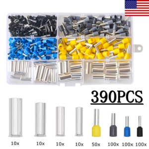 390pcs AWG (2 4 6 8 10 12 14 16) Wire Ferrules Kits Crimp Terminal Connector Kit - Picture 1 of 6