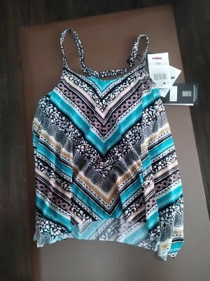 Camiseta de natación Tankini Coco Reef Wild Stripes capa de malla espalda deportiva nueva con etiquetas talla 32D Foto 1 de 3