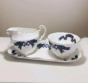 Adderley Bone China England Plate, Sugar Bowl and Creamer Royal Albert Tartan - Picture 1 of 13