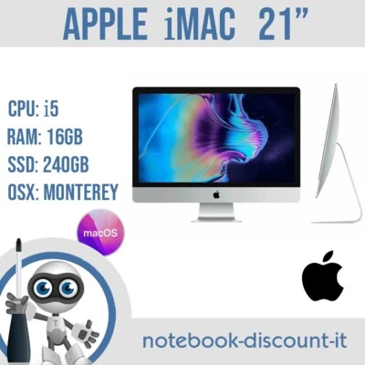 Apple iMac 21" SLIM  Cpu i5  16gb RAM SSD 240gb Osx Monterey  A1418  CREPA VETRO - Immagine 1 di 4