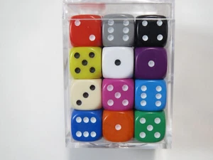 NEW Dice Cube Set of 36 Opaque D6 (12mm) - 12 colors / 3 dice each. - Picture 1 of 7