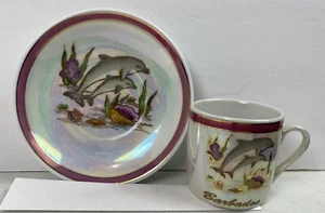 Taza y platillo de recuerdo vintage miniatura de Barbados nacarado #21L - Imagen 1 de 3
