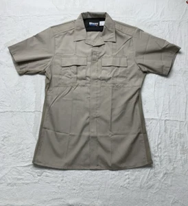 Blauer 8740 Mens Large Reg Uniform Shirt Zip Silver Tan Short Sleeve Pockets - Picture 1 of 9