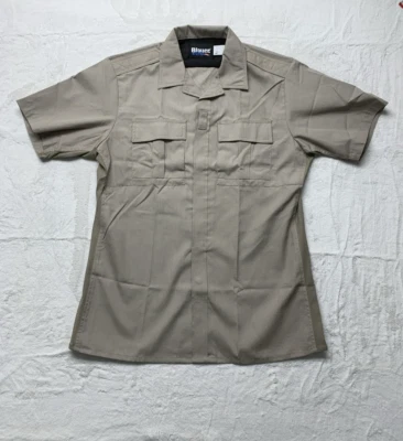 Camisa de uniforme regular grande Blauer 8740 para hombre con cremallera plateada tostada manga corta bolsillos Foto 1 de 4