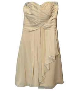 DAVID'S BRIDAL Dress Sz 0 short crinkle chiffon dress with front cascade F14847 - Picture 1 of 4