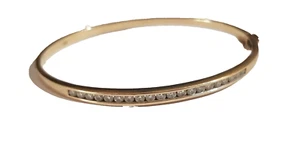 Diamond 9ct Yellow Gold Hinged Bangle - Picture 1 of 4