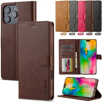 For iphone 16 15 Pro Max 14 13 12 11 XR 7 8 Phone Case Leather Flip Wallet Cover - Image 1 of 4