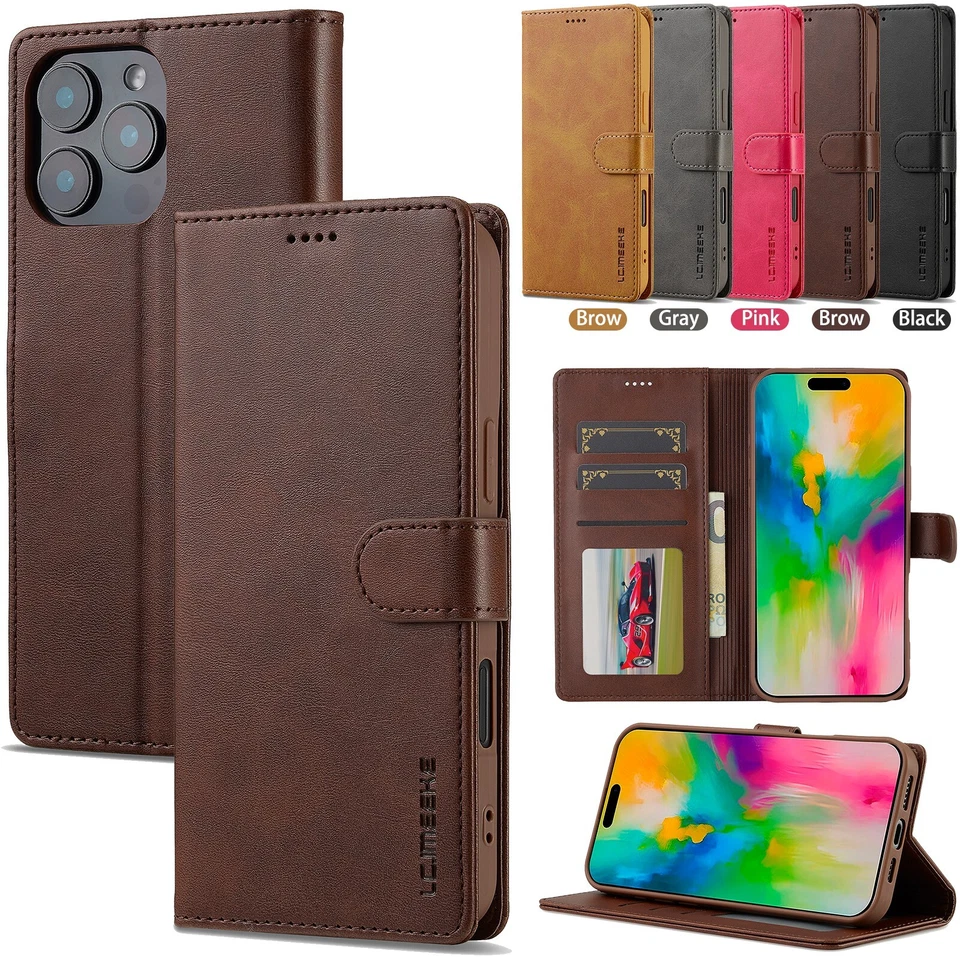 For iphone 16 15 Pro Max 14 13 12 11 XR 7 8 Phone Case Leather Flip Wallet Cover - Image 1 of 4