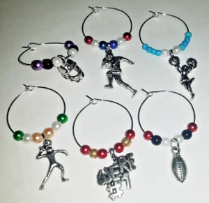 Football Wine Glass Charms Set of 6 Super Bowl 58 2024 Custom Team Colors LVIII - Picture 1 of 10