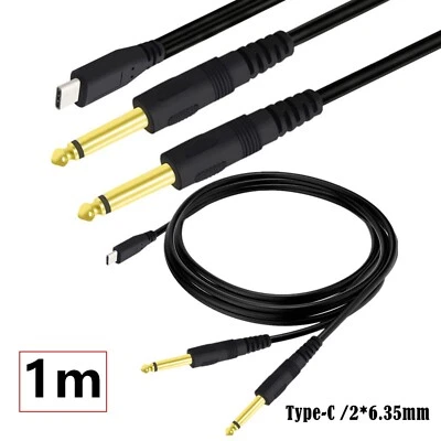 USB C to Dual 6.35mm 1/4" TS Mono Y-Splitter Audio Cable for Smartphone Tablet - Image 1 of 4