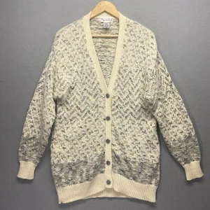 Vintage MJ Carroll Sweater Cardigan Womens Small Cream Gray Button Up Cottage - Picture 1 of 10