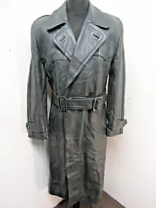 VINTAGE WW2 LEATHER GERMAN GREEN TRENCH COAT JACKET SIZE UK M - Picture 1 of 17