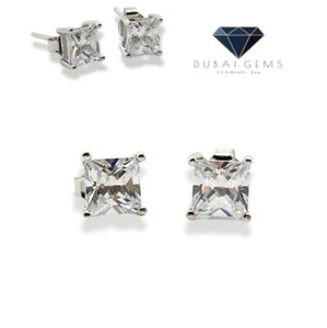 White gold finish princess cut created diamond stud earrings gift boxed 4mm - Picture 1 of 11
