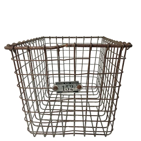 Vtg Wire Locker Basket Kasper Wire Works Shiner Texas #152 13"x9"x8" Rustic Cover