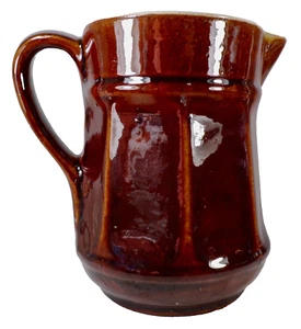 Stoneware Pitcher Brown Glaze Large Primitive Antique As Is Chip on Spout - Picture 1 of 8