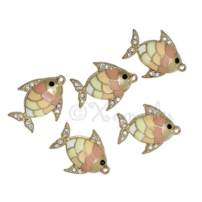 Рыбные подвески 20 мм позолоченная эмаль со стразами подвески C9993 - 2, 5 или 10 шт. - Изображение 1 из 3