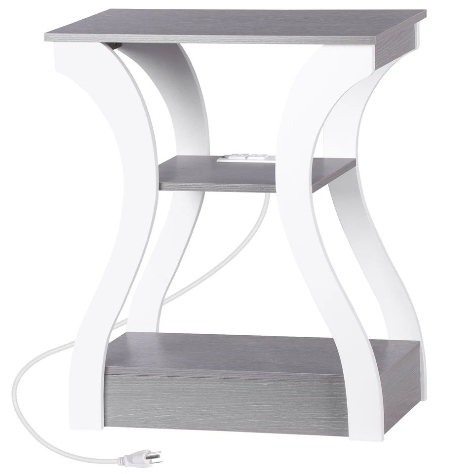 Side Table 3 Tier End Table w/ Outlets for Living Room Bedroom Office Hallway - Image 1 of 4