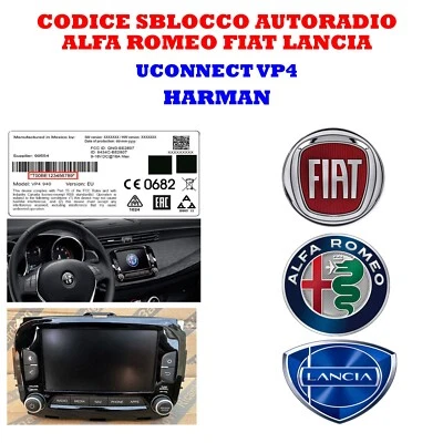 CODICE SBLOCCO AUTORADIO HARMAN ALFA ROMEO Giulietta  FIAT  LANCIA UCONNECT VP4 - Image 1 of 3