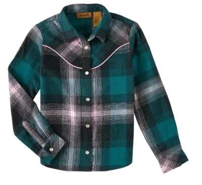 Wrangler Girl's Size XS Western Plaid Shirt, Snap Buttons,Teal Plaid NWT - Image 1 of 3