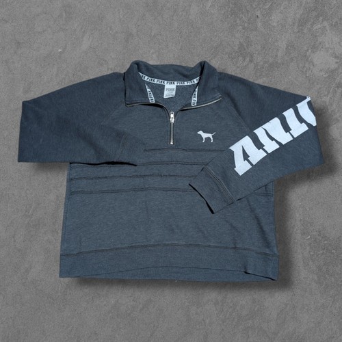 UNDERCOVER Felpa pullover rosa Victoria Secret donna L quarto zip scritta crop top