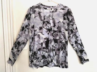 Blusa mujer LOGO Lori Goldstein M acuarela estampada botón transparente manga larga Foto 1 de 4