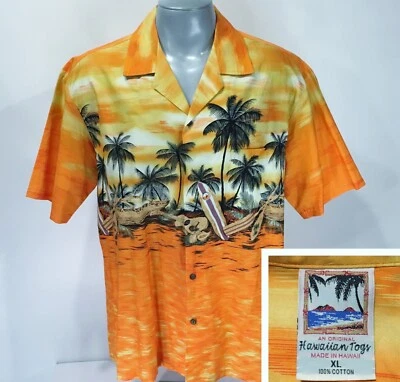 Camisa Hawaiian Togs XL Manga Corta Vintage Naranja Amarillo Negro Floral Surf Foto 1 de 4
