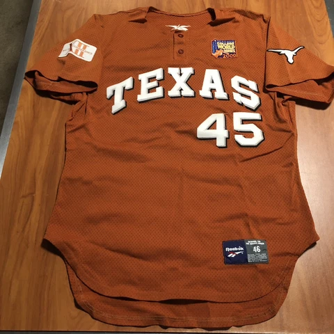 Game Worn Texas Longhorns 2000 NCAA College World Series Baseball Jersey Used 46 Cover