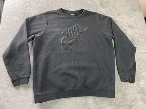 Nike Sweatshirt Men XL Black Crew Neck Big Sweater Sewn Swoosh Retro Distressed - Picture 1 of 16