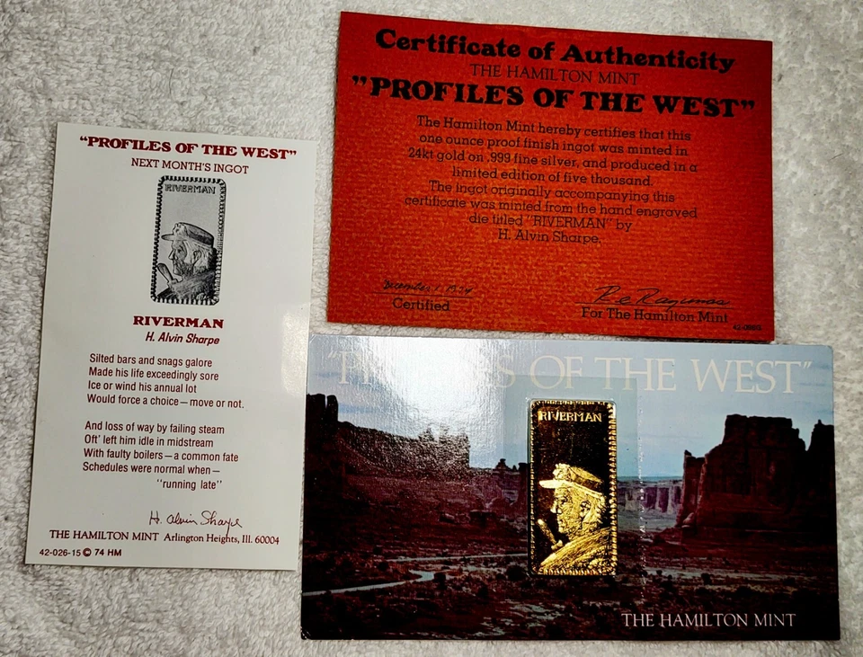 Profiles of the West Riverman Vintage Silver Art Bar Rare Low Mintage Only 5,000 - Image 1 of 4