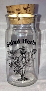 Spice Jar Wheaton Glass 70's Botanical Art Clear Glass with Cork   - Salad Herbs - Picture 1 of 3