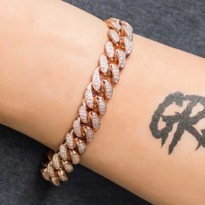 12mm Miami Cuban Bracelet – Rose Gold, Iced Out Bling, Luxury Statement Jewelry - Afbeelding 1 van 2
