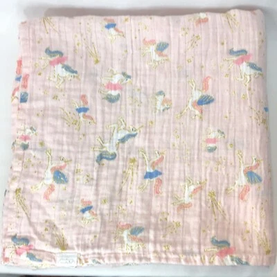 Mudpie Pegasus Unicorn Pink 100% Cotton Gauze Swaddle Blanket  49” x 49” - Image 1 of 4