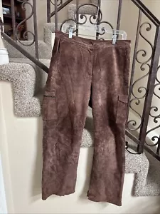 Pantaloni/pantaloni vintage August in vera pelle scamosciata di seta marrone taglia 10 - Foto 1 di 8
